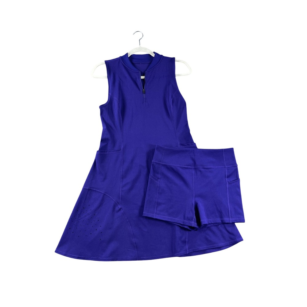 Zella Purple Tennis Dress and Shorts Set Sleeveless Quarter Zip Size Small